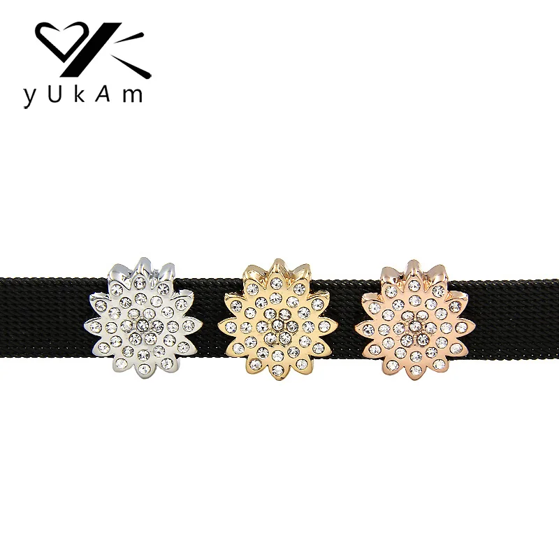 YUKAM Silver Color Gold Crystal Christmas Snowflake Sunflower Slide Charms Keeper for Mesh Bracelets Accessories Jewelry Making | Украшения