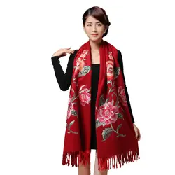 Новый Зимний вышивать шарф для женщин кашемировый шарф теплый пашмины Элитный бренд длинный шарф женский шарфы и шали