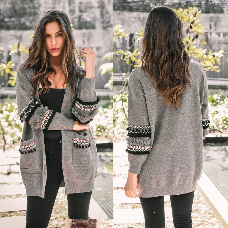 

Fashion Warm Autumn Women Long Sleeve Knitted Sweaters Cardigan Boho Long Sweater Poncho Casual Outwear New Streetwear
