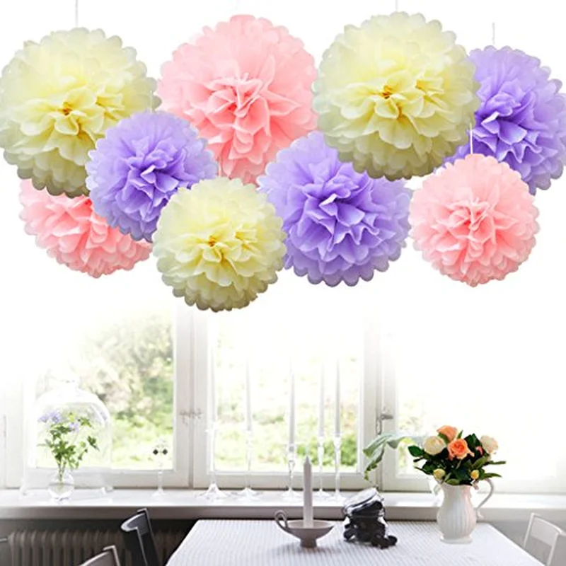 

12/18 Pcs Candy Colours Assorted Rainbow Colors Tissue Paper Poms Flower Balls for Birthday Wedding Party Baby Shower Decoration