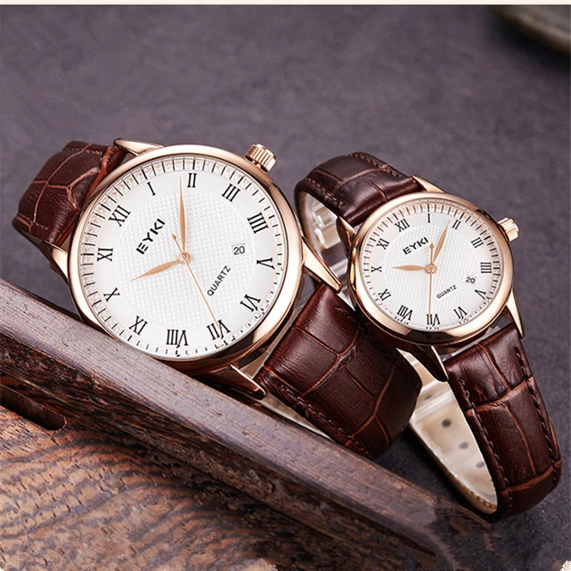 EYKI Meskie Zegarki Vintage Women Men Gold Watch Roman Numeral Dial