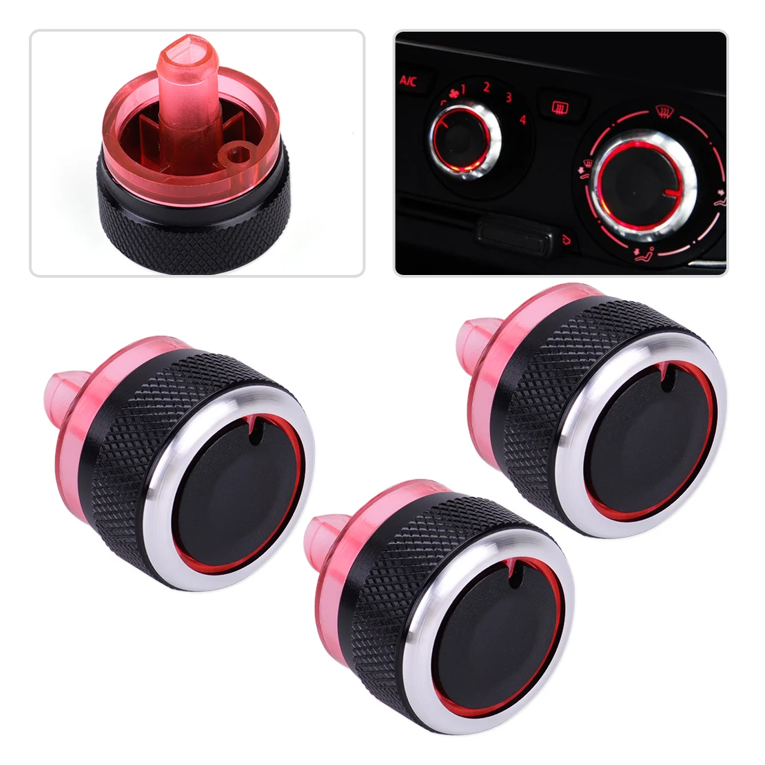 

beler 3pcs Heater Switch Knob Buttons A/C Dials Cover Car Styling Interior Decorations Fit For Peugeot 206 207 Citroen C2