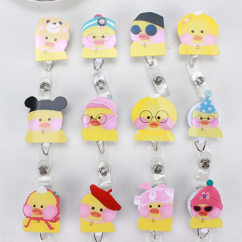 

New Funny Duck Nurse Acrylic Retractable Badge Reel Pull ID Card Badge Holder Clip Hospital School Office for Woman K034