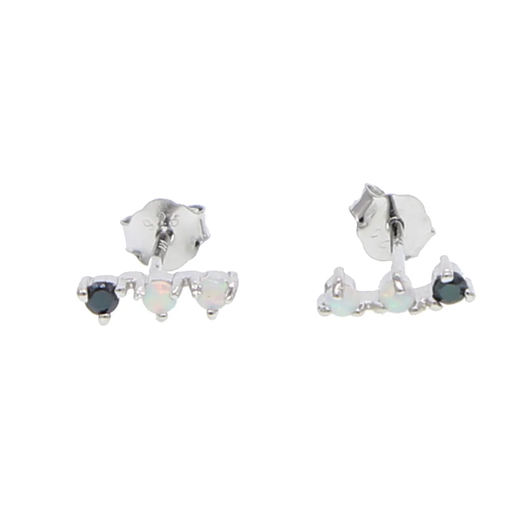 

2019 summer new 925 strling silver square simple stud earrings with white opal &black stone fit fashion women girl party jewelry
