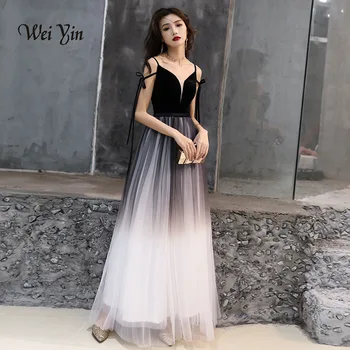 

weiyin robe de soiree Black Sexy Velour Evening Dresses 2020 Deep V Neck Design Elegant Winter Autumn Velvet Evening Gowns WY835