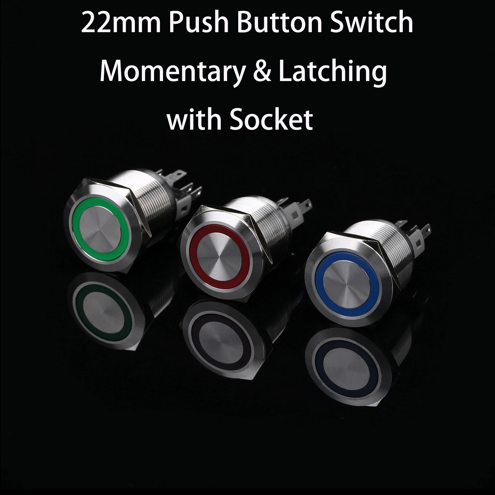 

22mm Metal Push Button Switch Momentary Latching Waterproof LED With Socket