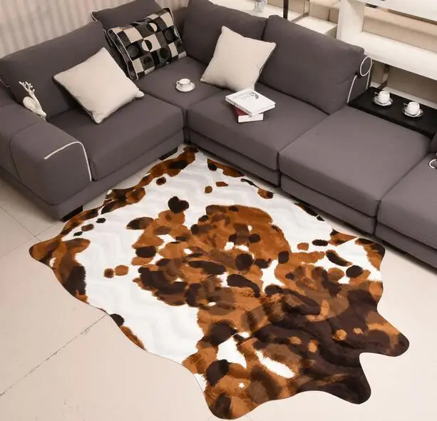 140X200cm Large Size Zebra/Cow Carpet PU Velvet Imitation Leather Rugs Animal Skins Natural Shape Carpet Decoration Mat