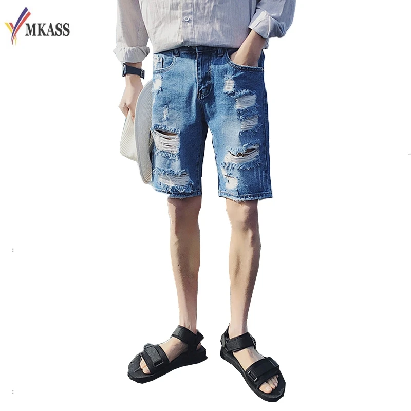 Mens Denim Shorts Hot Sale New Summer Regular Casual Knee Length Short Bermuda Masculina Hole