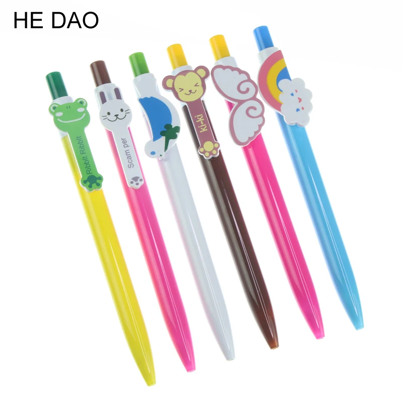 

6pcs/ Lot Kawaii Cartoon Plastic Ballpoint Pens Cute Lovely Cat Bird Ball Pen School Supplies Korean Stationery