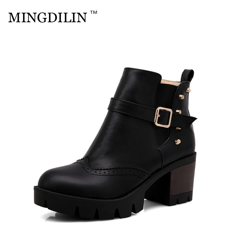 

MINGDILIN Women Shoes Comfortable Warm Short Boots Rivet Round Head Daily Leisure Coarse Heel Large Size Fashion Ankle Boots 43