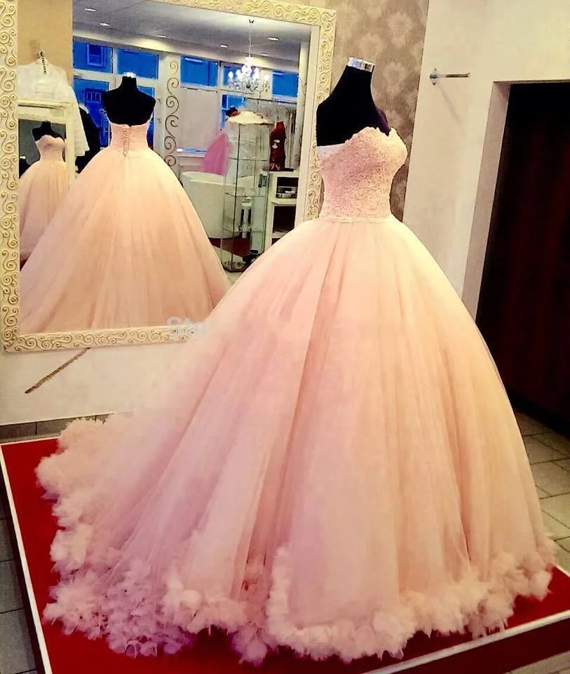 Vestido De Casamento милое кружевное бальное платье с аппликацией, Тюлевое платье для выпускного вечера,,, жемчужно-розовые сексуальные женские пышные вечерние платья