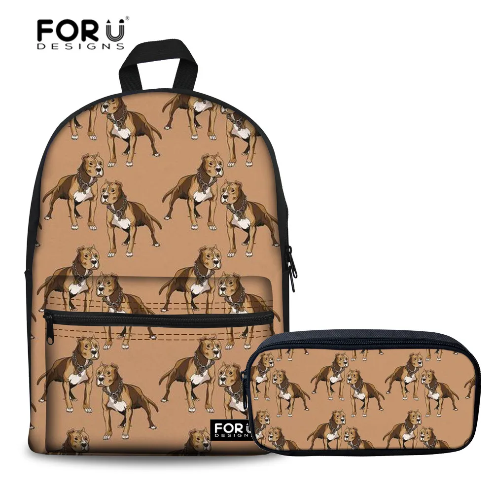 FORUDESIGNS School Bags Set Pitbull Dog Printing Teenage Backpacks for