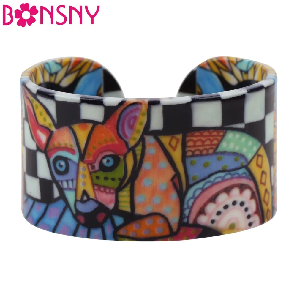 

Bonsny Acrylic Chihuahua Dog Love Wide Bangle Bracelets Animal Jewelry For Women 2017 News Trendy Accessories Manchette Gifts