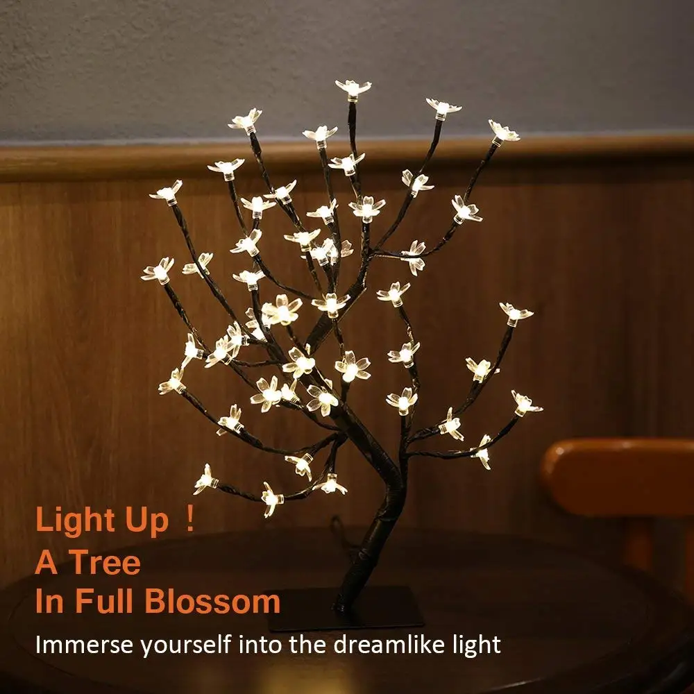 

48LEDs Cherry Blossom Desk Top Bonsai Tree Light, Black Branches, Perfect for Home Festival Party Wedding Christmas Indoor Outdo