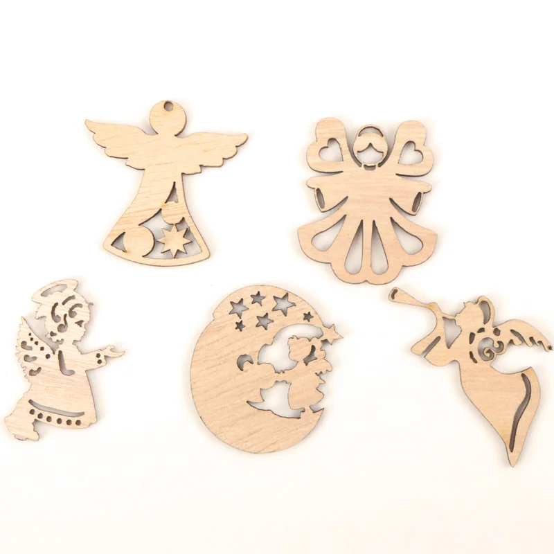 Mix Wooden Angel Pattern Scrapbooking Painting Collection Craft Handmade Accessory Home Decoration DIY 44-48mm 10pcs