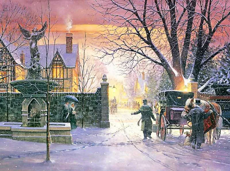 

Winter Town Art Hand-painted Creative Digital Oil Painting DIY Painting By Numbers 24 Color Pigment Brush Painting