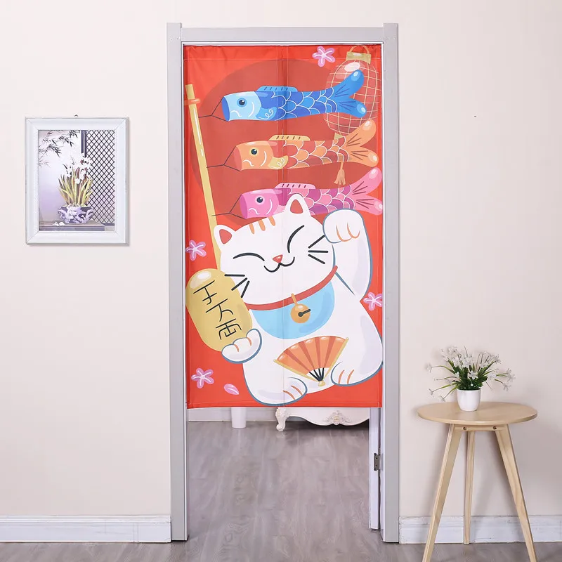 Japanese-style Cotton Linen Door Curtains Cute Lucky Cat Door Curtains Feng Shui Curtain Bedroom Kitchen Curtain Home Decoration