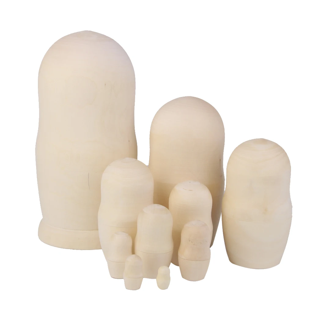 

10Pcs Unpainted DIY Blank Russian Nesting Dolls Wood Matryoshka Holiday Gift