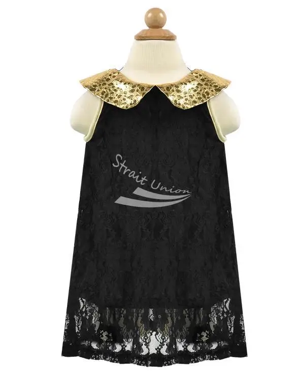 Girls Sleeveless Lace Cute Vest Princess font b Dress b font Floral Sequins Collar Cotton font
