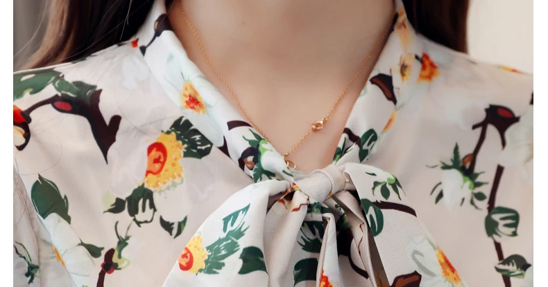 Модные женские топы и блузки новая шифоновая блузка с принтом рубашка с v-образным вырезом и бантом офисная блузка с длинным Женские рукавом рубашки 2432 50
