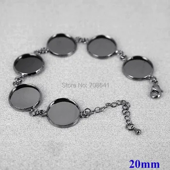 

Blank Bracelet Settings Bases with 20mm Inner Round Bezel trays Cabochon Bangle Bracelet Findings Gunmetal Black Plated Brass