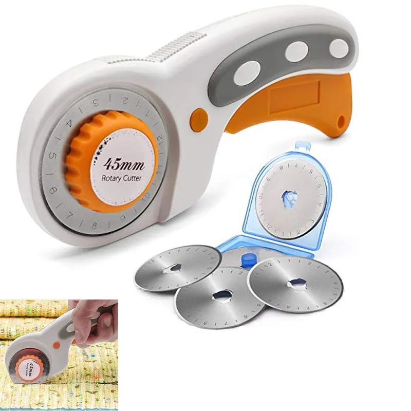 

45mm Rotary Cutter Set for Sewing Fabric Leather Quilting Tools with 5 Replacement Pinking Rotary Blades