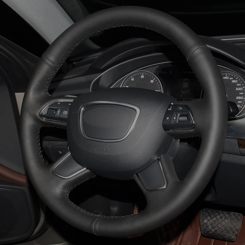 Черная натуральная кожа дневная для Audi Q7 2012 2015 Q3 Q5 2013 2016 A4 (B8) 2014 A6 (C7) 2016|car steering wheel