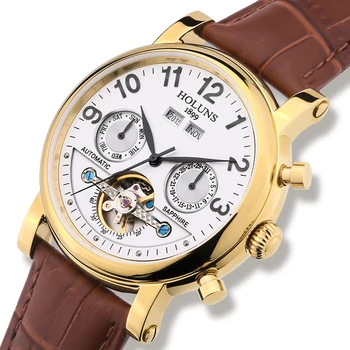 

Fashion simple stylish Top Luxury brand HOLUNS Watches men Leather strap band Quartz watch thin Dial Clock man