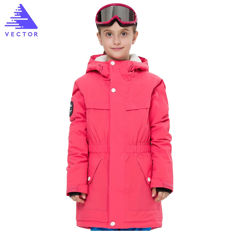 Векторные водонепроницаемые детские лыжные куртки, зимние теплые куртки для мальчиков и девочек, уличная куртка, спортивная одежда для катания на лыжах и сноуборде - Цвет: Girls Pink