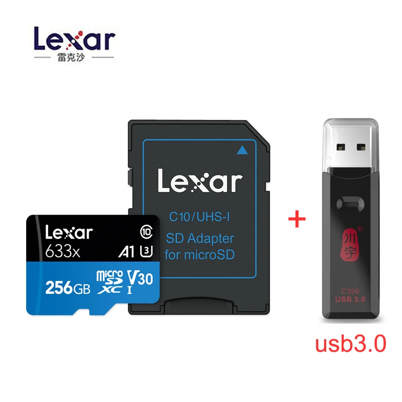 Lexar 95 МБ/с./с 633x Micro sd карта 512 ГБ считыватель карт памяти Uhs-1 для дрона Gopro Dji спортивная видеокамера - Емкость: 256GB-C396