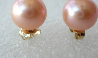 

ry00499 stunning AA big 10mm perfect round pink freshwater pearl earrings 14KGP (A0425)