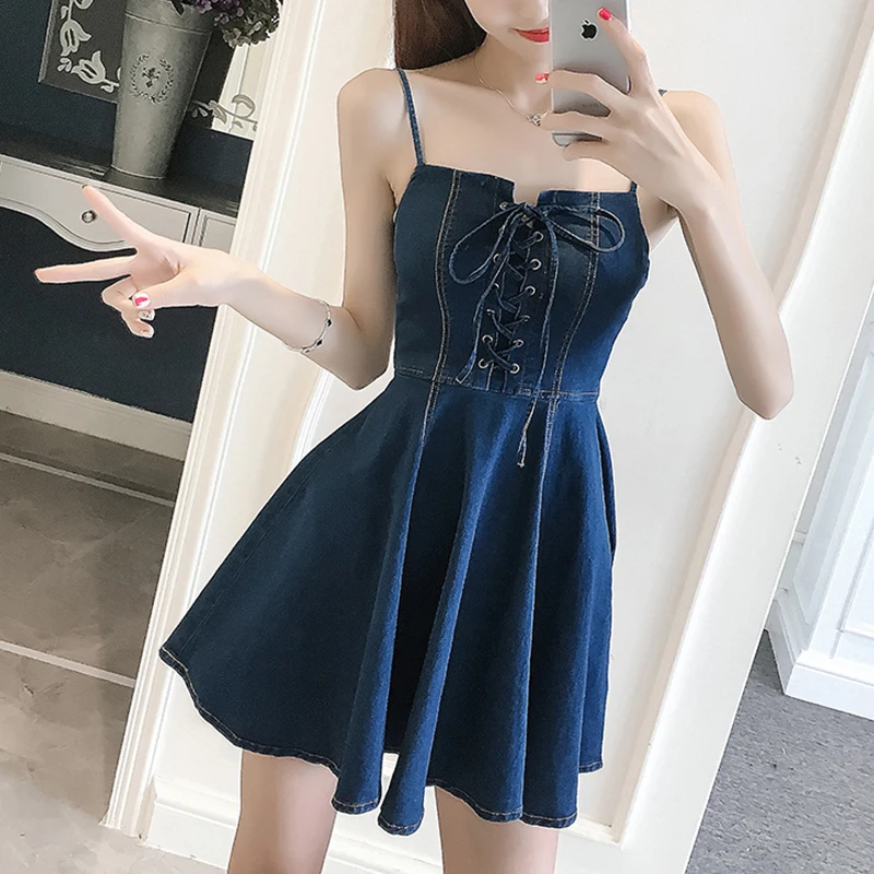 

Spring Summer Casual Slim Sexy Bodycon Female Dress Women Elegant Denim Dress Ladies Mini Dresses Sleeveless Shoulder Strap