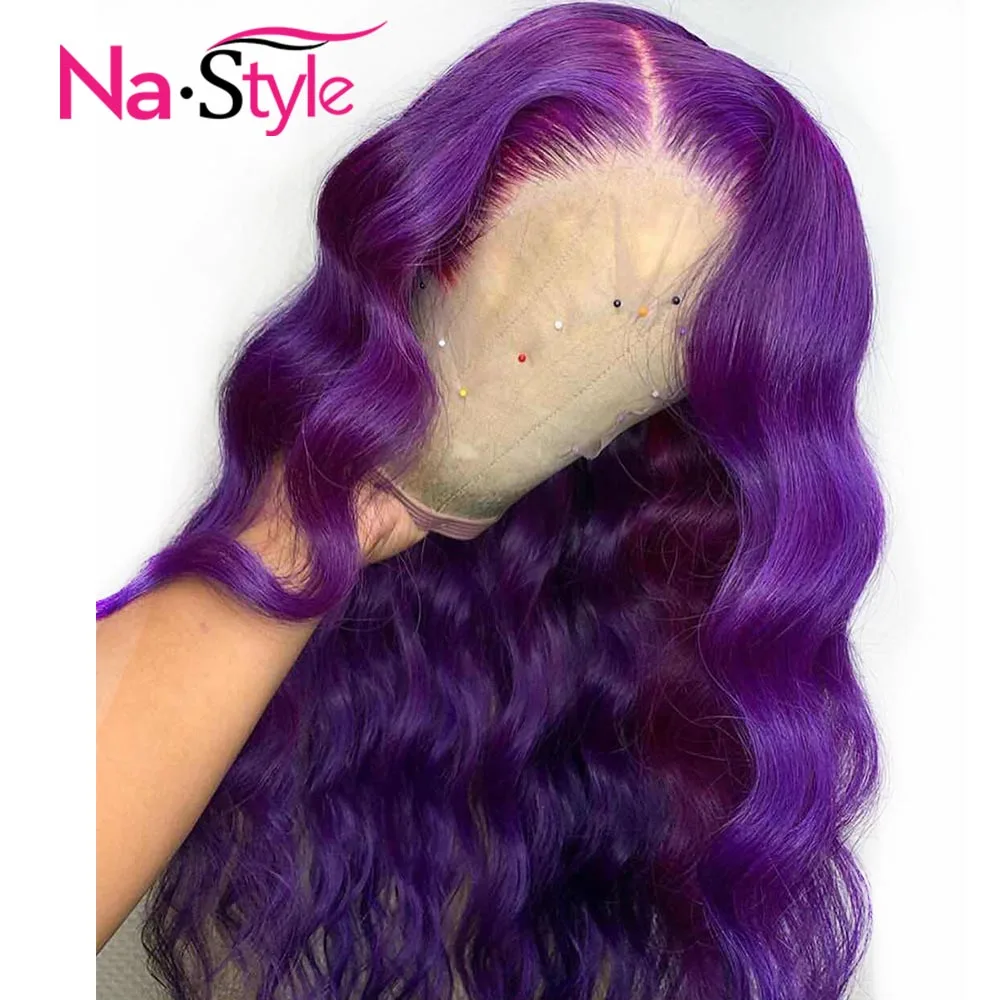 Purple Colored Human Hair Wig Loose Wave 13x6 Lace Front Wig Glueless