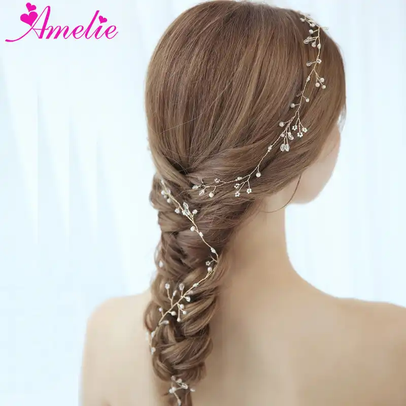 Extra Long Wedding Hair Vine Pearl Beads Decor Bridal Headband