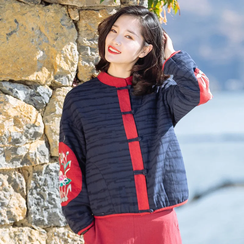 

Original Chinese Style Stand Collar Jacket Female Spring New National Style Plate Button Embroidery Stitching Loose Short Coat