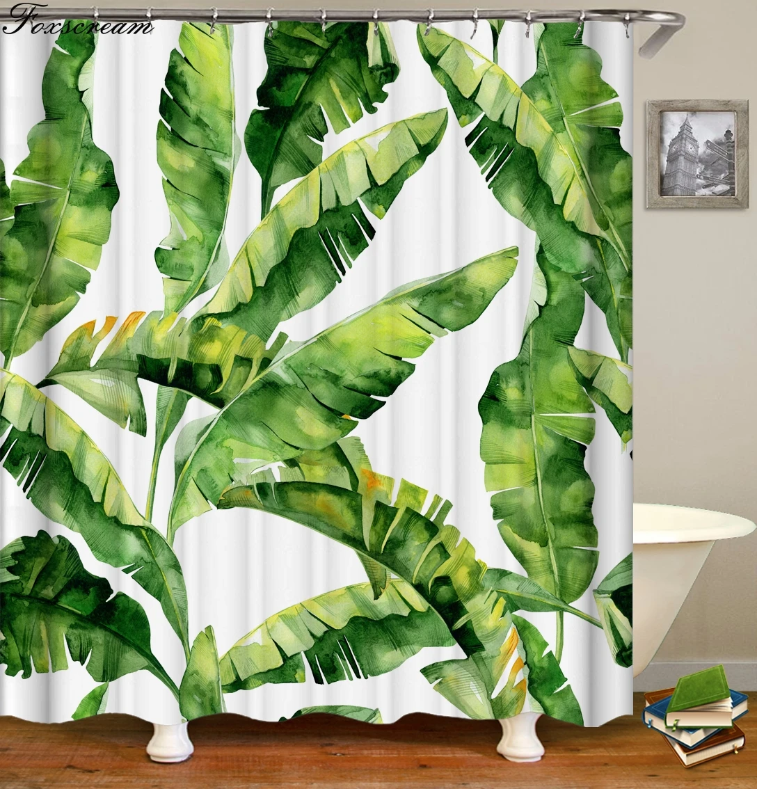 

Leaf Curtains for bathroom Tropical Shower Curtain Polyester Fabric Waterproof Green Bathroom Green leaves shower curtain