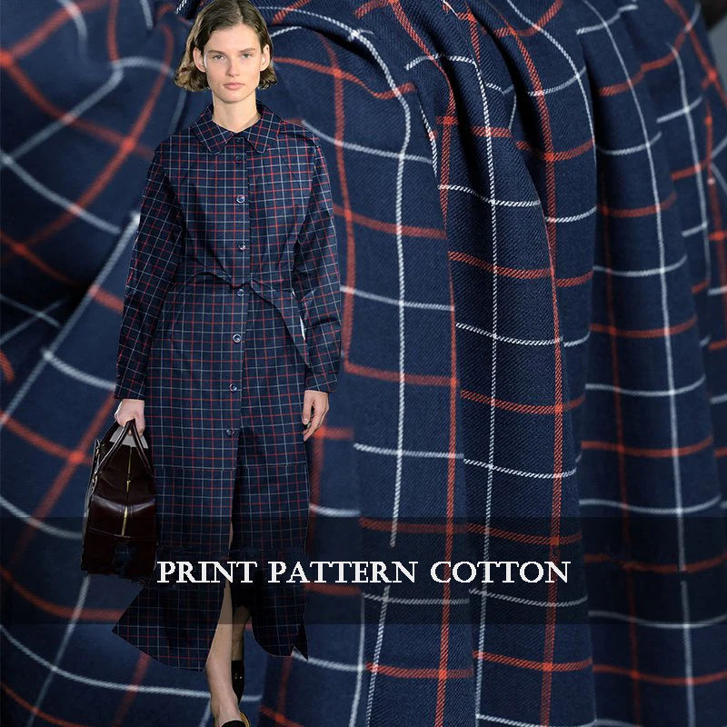 

High-end custom Dark Blue Red Line Plaid 100%Cotton Fabric For Women Dress Width 152cm Clothing cloth DIY Sewing 2018 Summer Hot