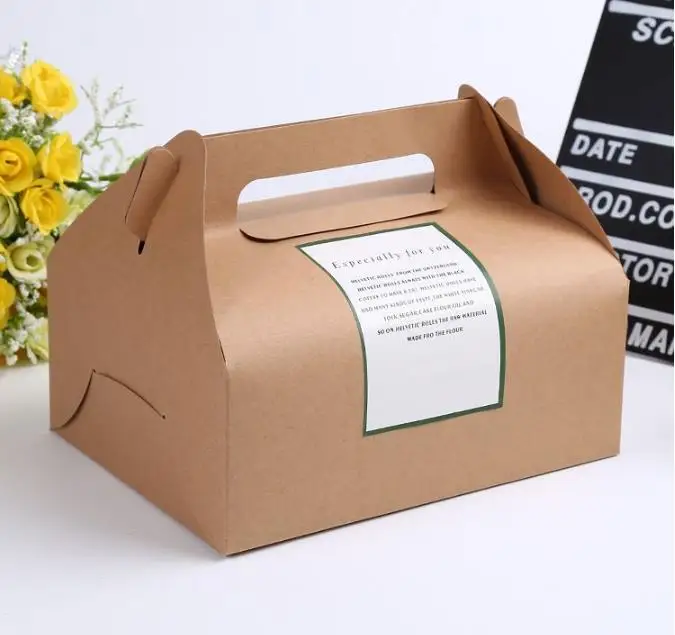 20*15*8cm Large kraft paper cake box with handle portable Ecofriendly