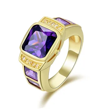 

SuoHuan Size 8-11 Ring For Mans Male Purple Zirconia Stone Crystal Gold Filled Engagement Party Mens Finger Fashion Jewelry Gift