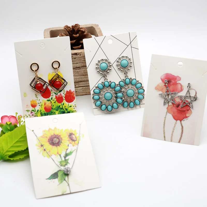 

Cute Stud Earring Display Cards 100pcs/lot DIY Handmade Jewelry Earring Necklace Bracelet Packaging Cards with Beautiful Pattern