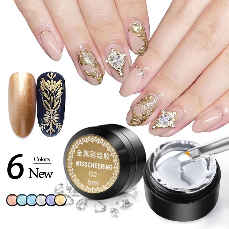 

Metal Effect Nail Gel Rose Gold Silver UV LED Draw Painting Stamping Nail Art Color Gel Polish Manicure Long Lasting Gel Vernish