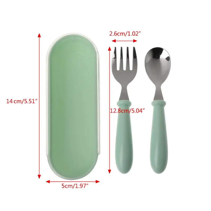 2pcs/lot Baby Feeding Spoon Fork Set Stainless Steel Toddler Infant Tableware Flatware Kids Cutlery with Ant-Dust Box