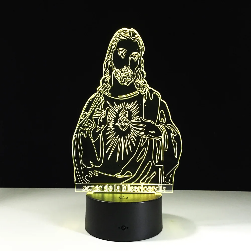 

God Jesus Cross 3D Optical Illusion Jesus Christ 7 Color Change LED Table Desk Lamp Bulbing Night Light Gifts Drop shipping
