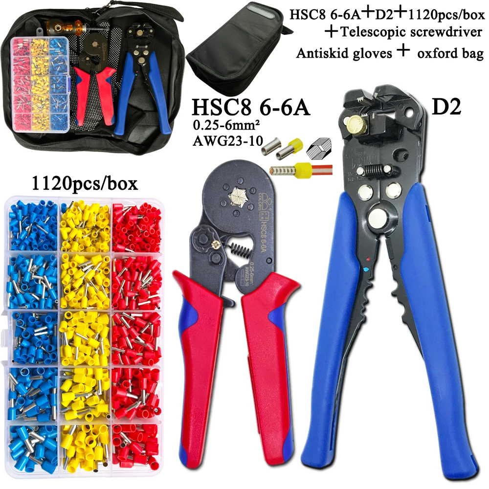 HSC8 pliers kit 6-6A 0.25-6mm2 D2 wire cutting pliers tube type terminal box electrical clamp terminal tube tool Red pliers