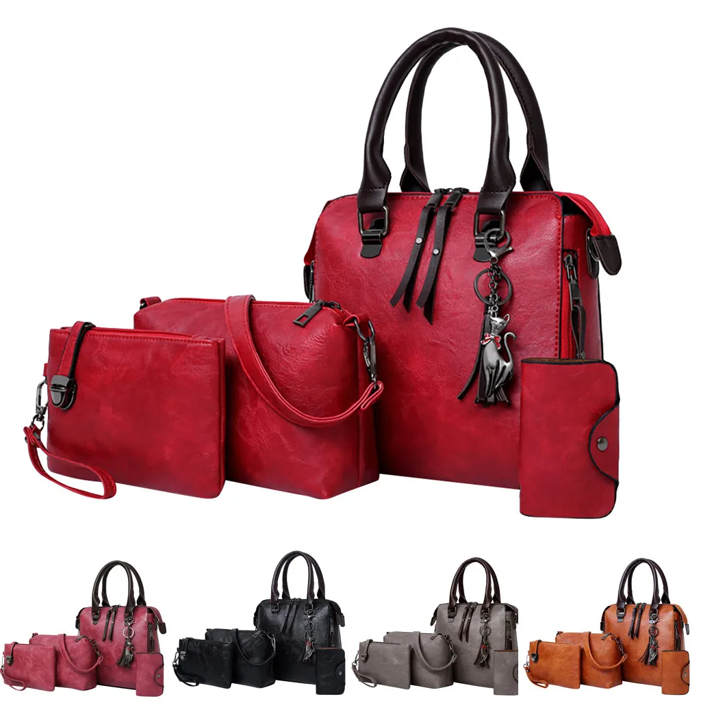 4 шт., женские сумки с рисунком, однотонная сумка + сумка через плечо + сумка-мессенджер + карточный пакет, torebki damskie komplet, кошельки и сумочки