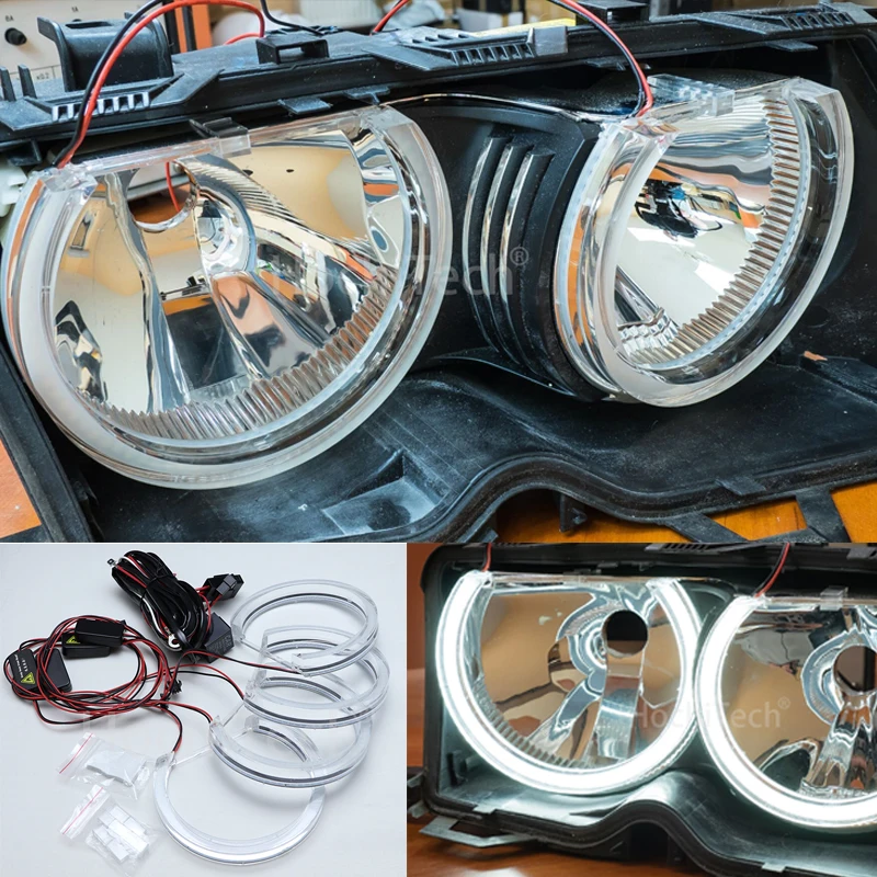  HochiTech Ultra bright White Crystal DTM Style LED Angel Eyes kits Halo Rings Light 131mm*4 For BMW - 32897869156