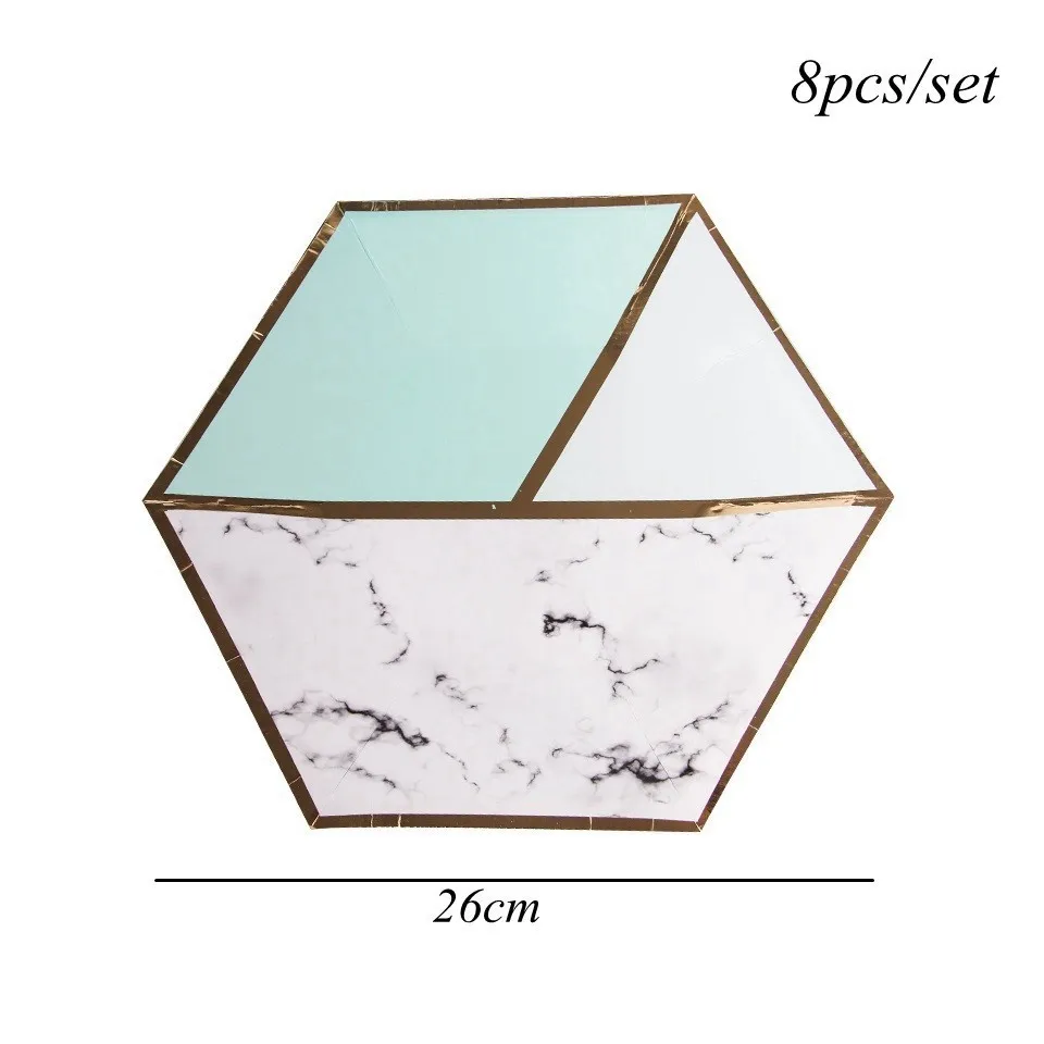 1 Набор, Мраморная позолота, одноразовая посуда, розовое золото, бумажный стаканчик/тарелки/соломинки, украшение стола, для дня рождения, свадьбы, вечеринок - Цвет: 8pcs tiffany plate B