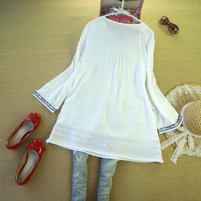 satin blouse New 2021 Vintage Summer Women Cotton Embroidery Shirt Clothes Bohemia Blusa Feminina Loose Cute Shirt Plus Size Tunic Blouse womens blouses