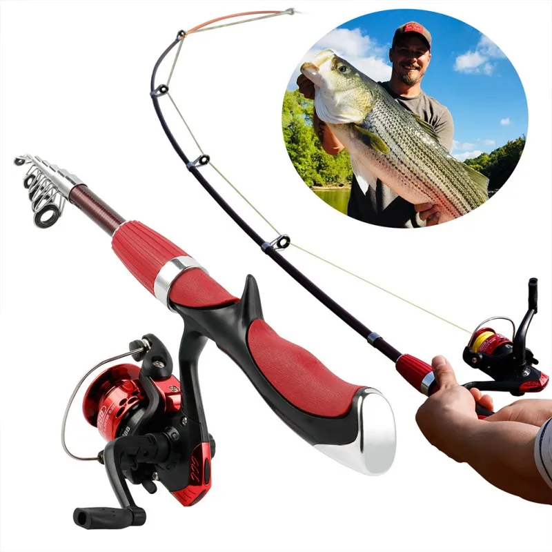 Telescopic Ice Fishing Rod Combo Spinning Reel and Toad Wheel 1.4m Fishing Pole Rod Reel Fishing Tackle Set
