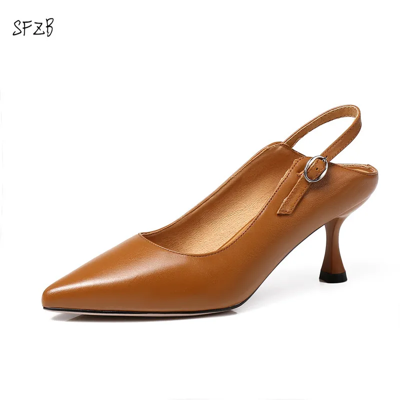 

SFZB black beige High Heels Pumps Handmade Fashion Shoes Genuine Leather Female Ladies Pumps Russian Size 34-39